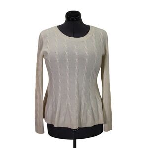 Garnet‎ Hill Cream Cable Knit Cashmere Peplum Style Sweater Women's Small